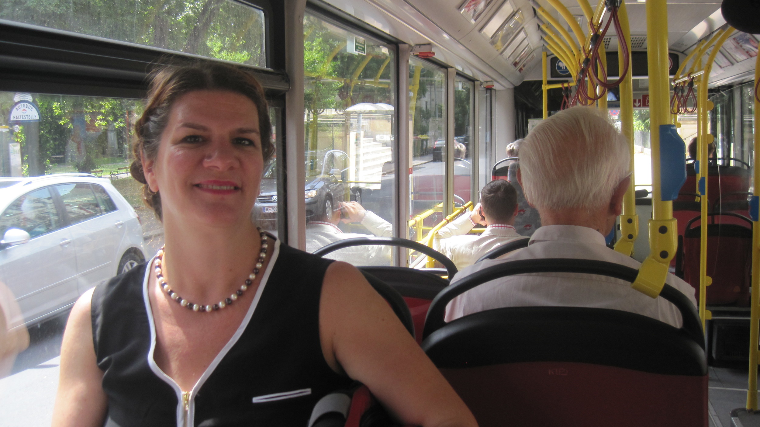 Enjoying a ride on Vienna's bus, the third part of a seamless rail to tram to bus route I took during my time interviewing transport professionals in the city during July 2014.