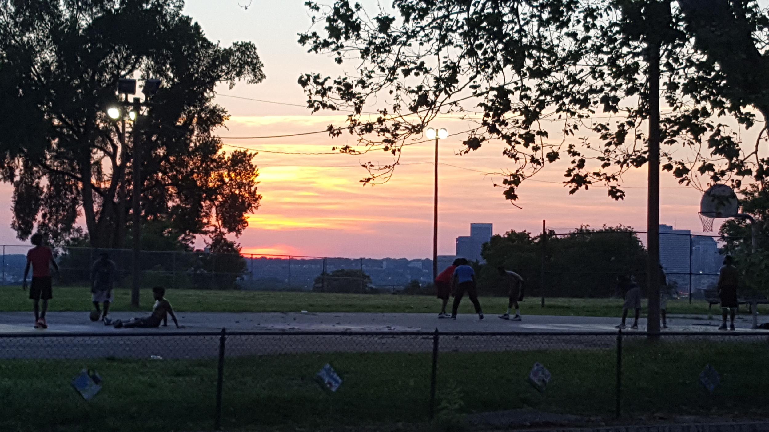 Teens enjoy basketball and an amazing Fulton summer sunset (Photo: M. Zimmerman)