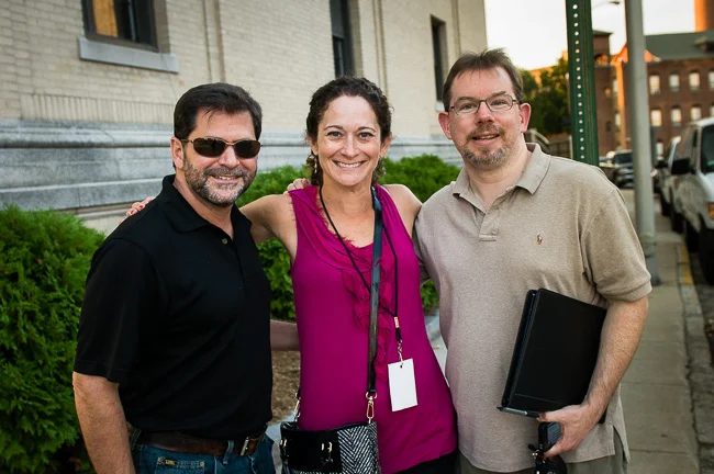 A Happy Team - Merrimack Valley Magazine's owner, editor & publisher, Glenn Prezzano, writer for the Scott Grimes story, Beth Daigle, and creative director Stephen Pennimpede
