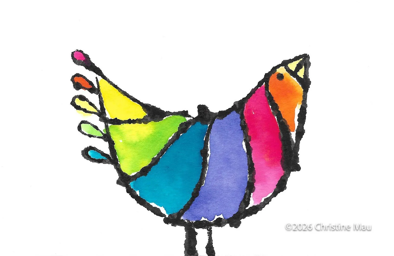 Pride bird. Blotted line mono print and watercolor.