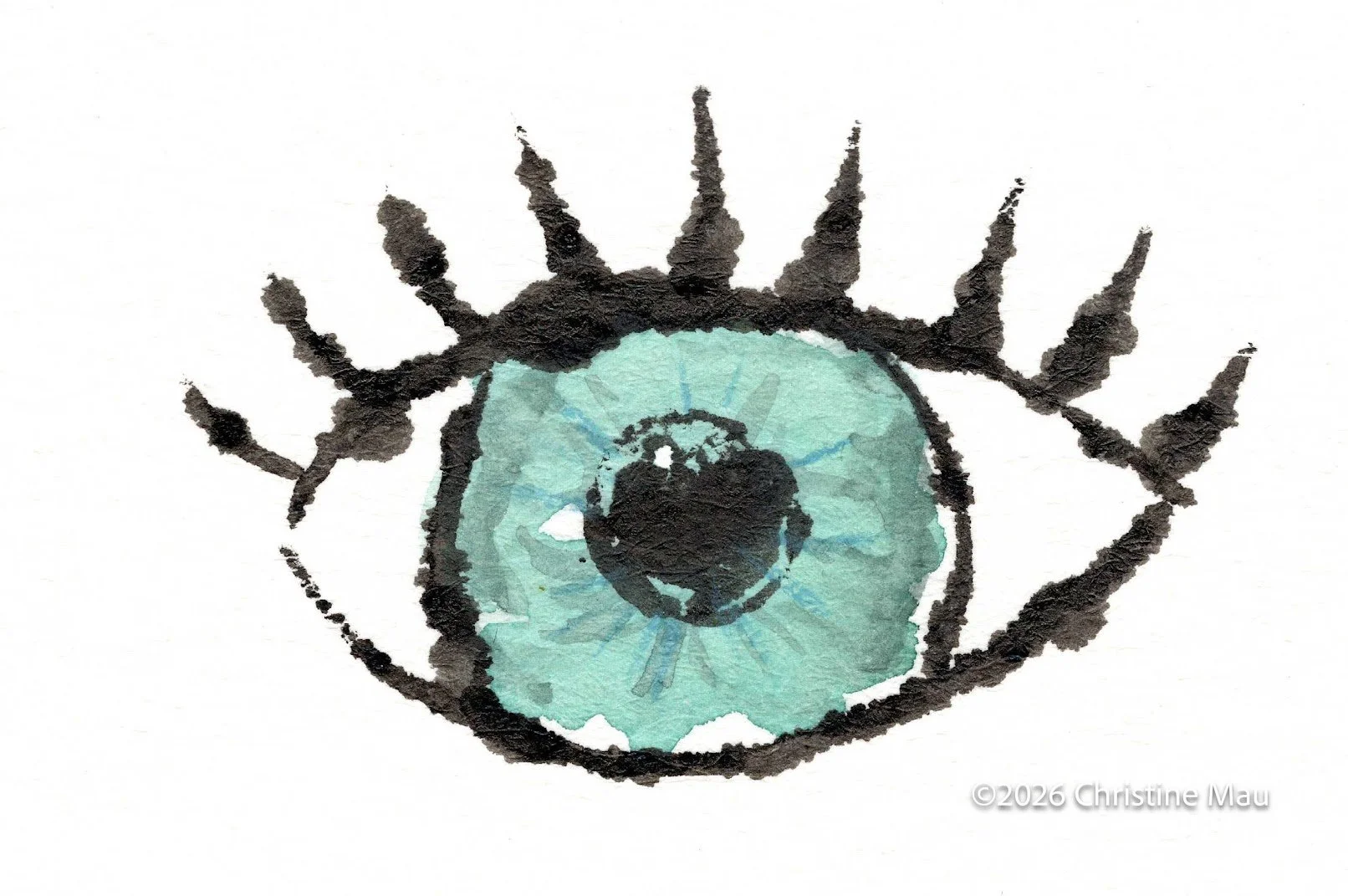 Eyes on you. Blotted line mono print and watercolor.