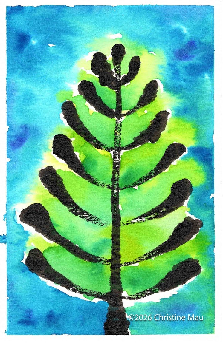 Abstract fern. Ink and watercolor.