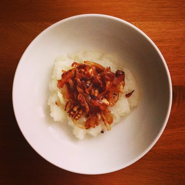 One of my tips for adding richness to healthier dishes: caramelized onions and walnuts. Try them on baked chicken, mashed cauliflower or turnips, and lentils.