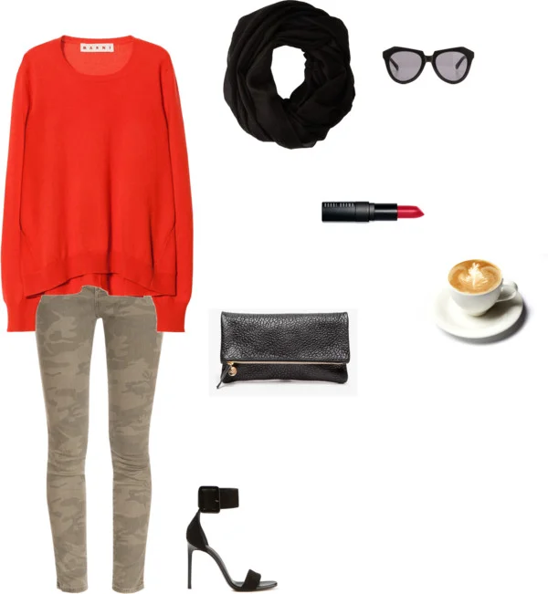 Neutral Camo Option by dresigner featuring current elliott jeansMarni long sleeve sweater / Current/Elliott current elliott jeans / Yves Saint Laurent heeled sandals, $890 / Clare V clutch / Karen Walker polarized sunglasses / Calvin Klein infinity …
