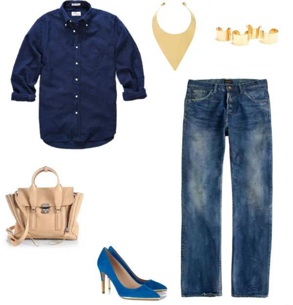 Texas Tuxedo by dresigner showing how to wear a beige handbag
I got this great indigo shirt a few weeks ago and have been struggling with how to make an outfit of it. I&rsquo;m a big fan of the texas tuxedo and working that into an overall monochrom…