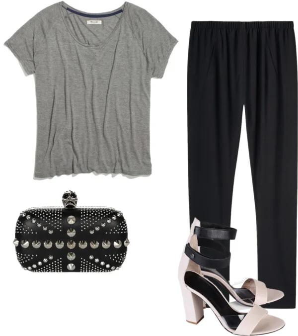 Glammed Up Slouchy Trousers by dresigner featuring a union jack purseZero + Maria Cornejo drop crotch pants / TIBI nude leather shoes / Alexander McQueen union jack purse, $1,475