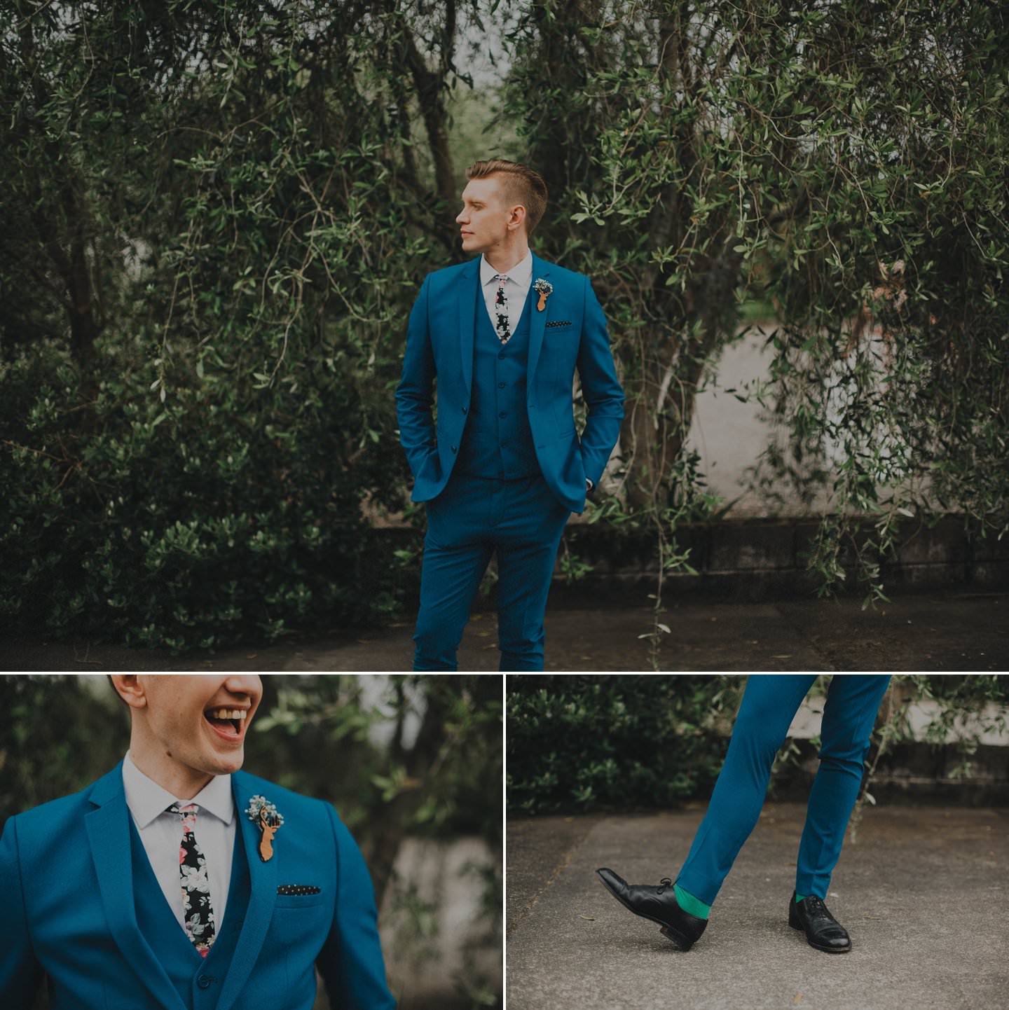 Stylish alternative groom in cobalt blue suit