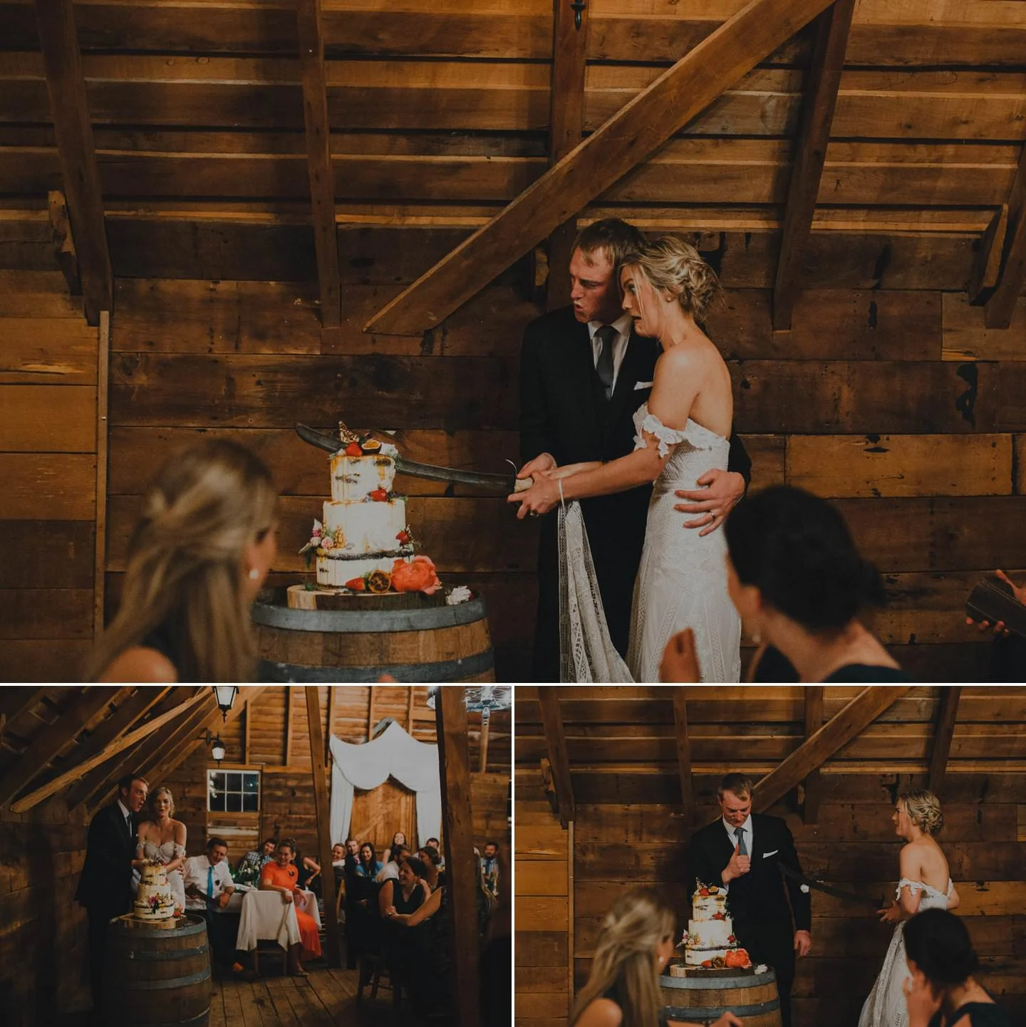 Cutting the wedding cake with a sword