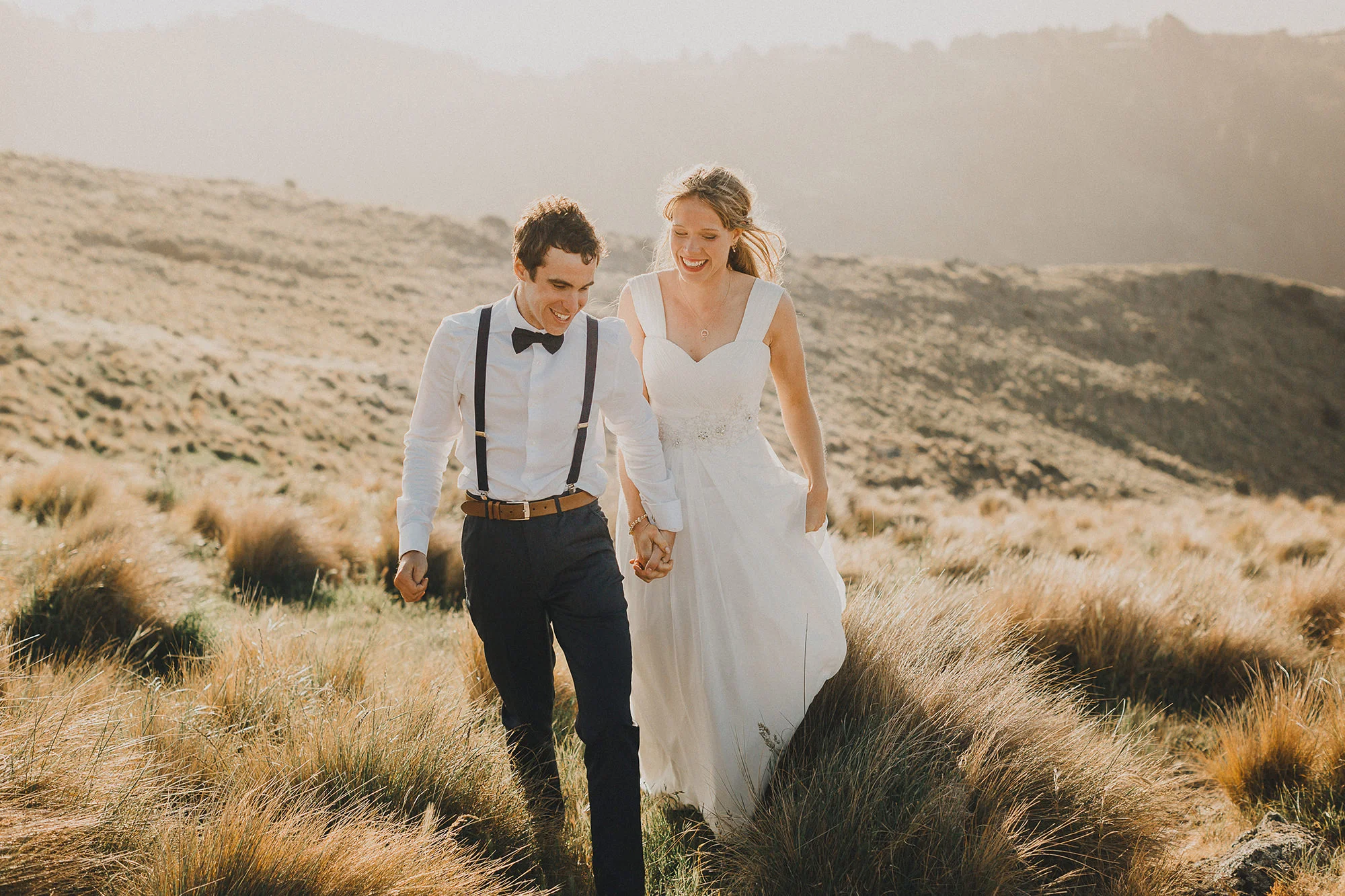 Wedding Photographers Christchurch | Sunset wedding photographs on the Port Hills above Christchurch.