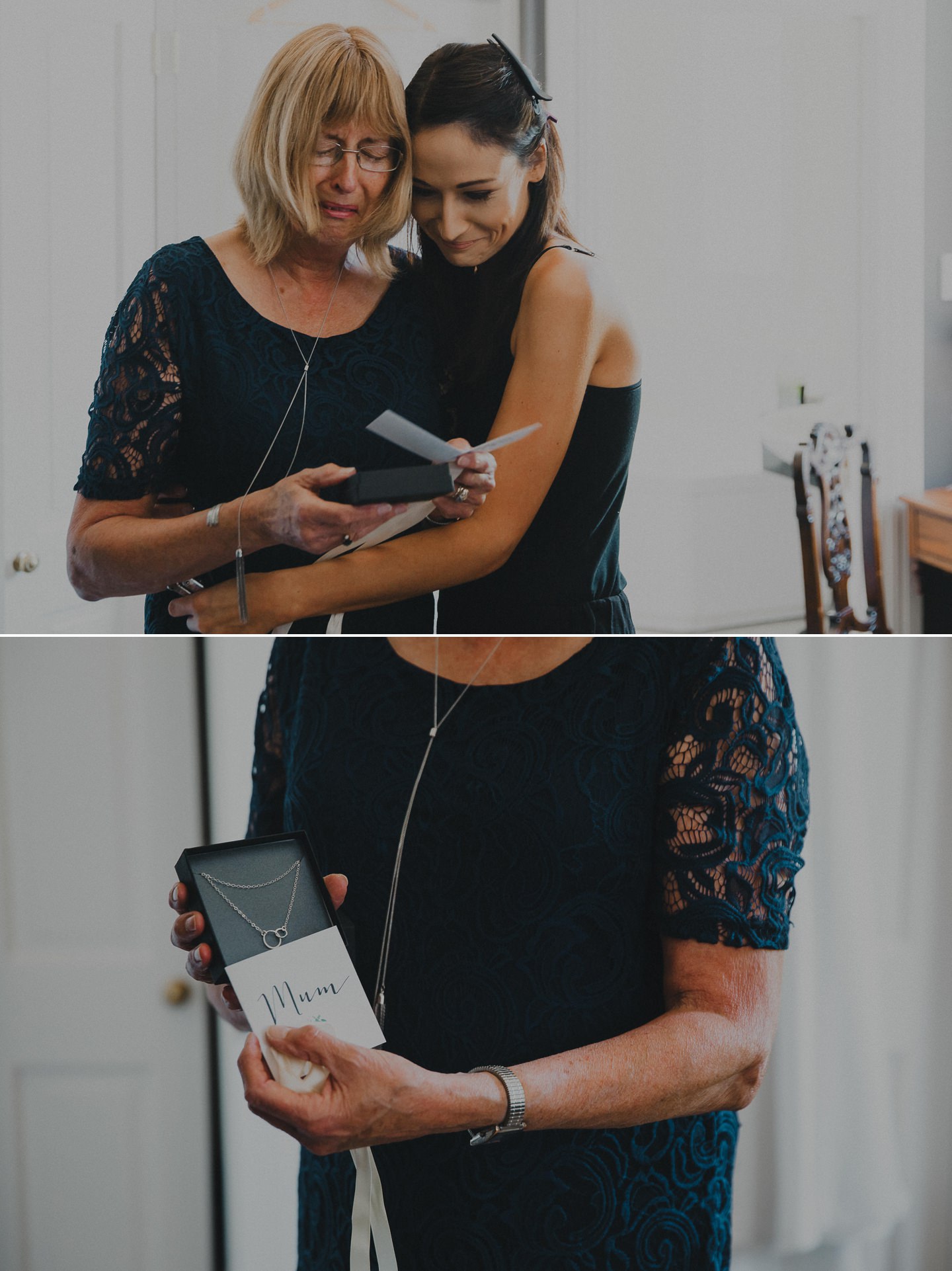 Emotional mother daughter moment. Wedding day gifts for Mum's