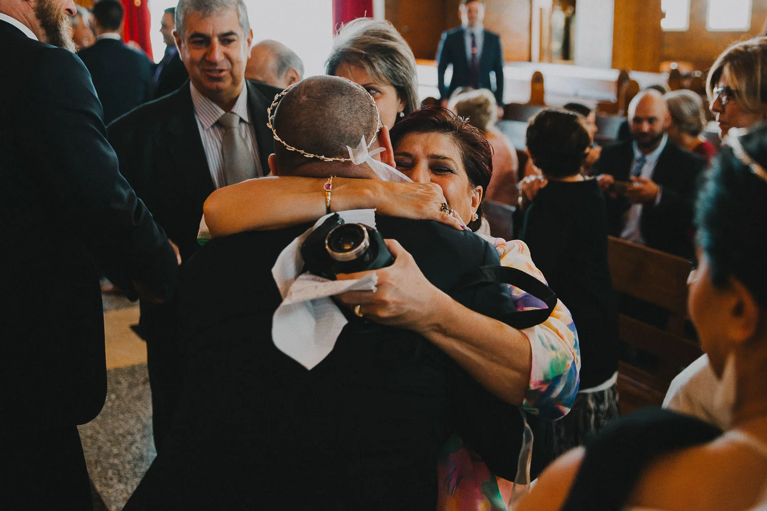 Hugs and care on wedding day