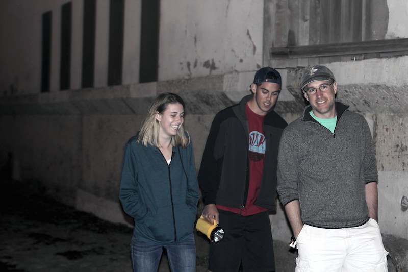 Dr. Fisher (R) and two students search in vain for grunion...
