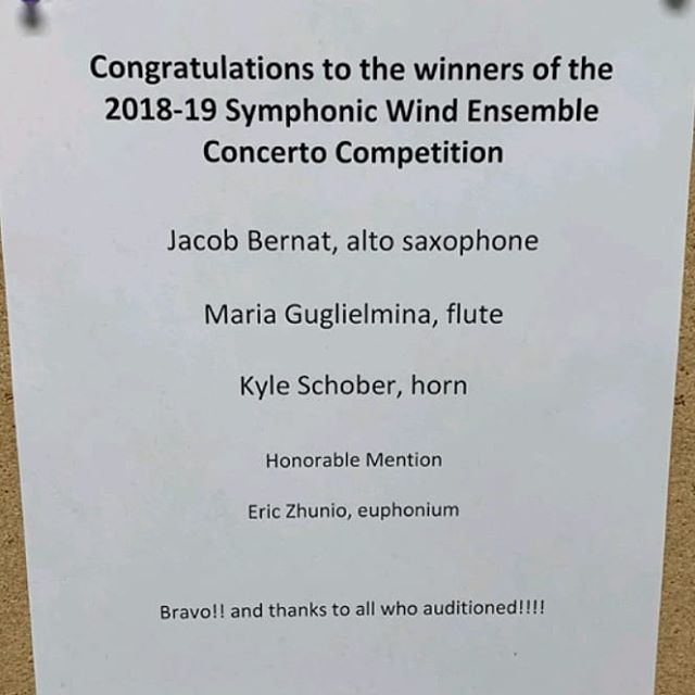 Congratulations to our very own Jacob Bernat for being selected as on of this year's winners of the Symphonic Wind Ensemble Concerto Competition!! We are all so happy for you and excited to see you play with SWE next semester! 🎷Congratulations to al