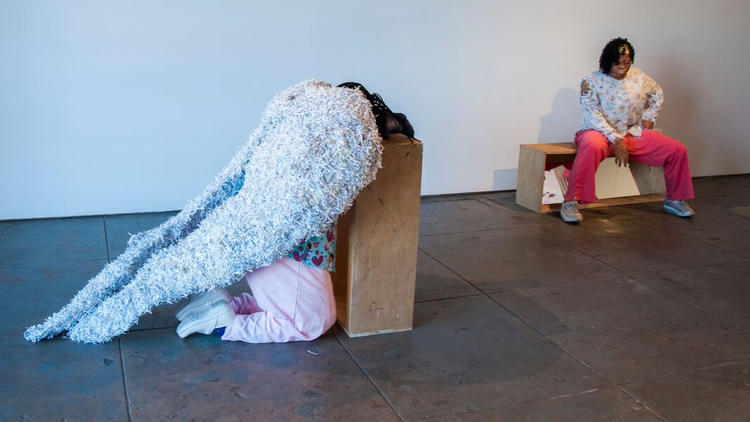 Karon Davis' nurse sculptures: "Morphine," left, and "Nicotine." (Wilding Cran Gallery)