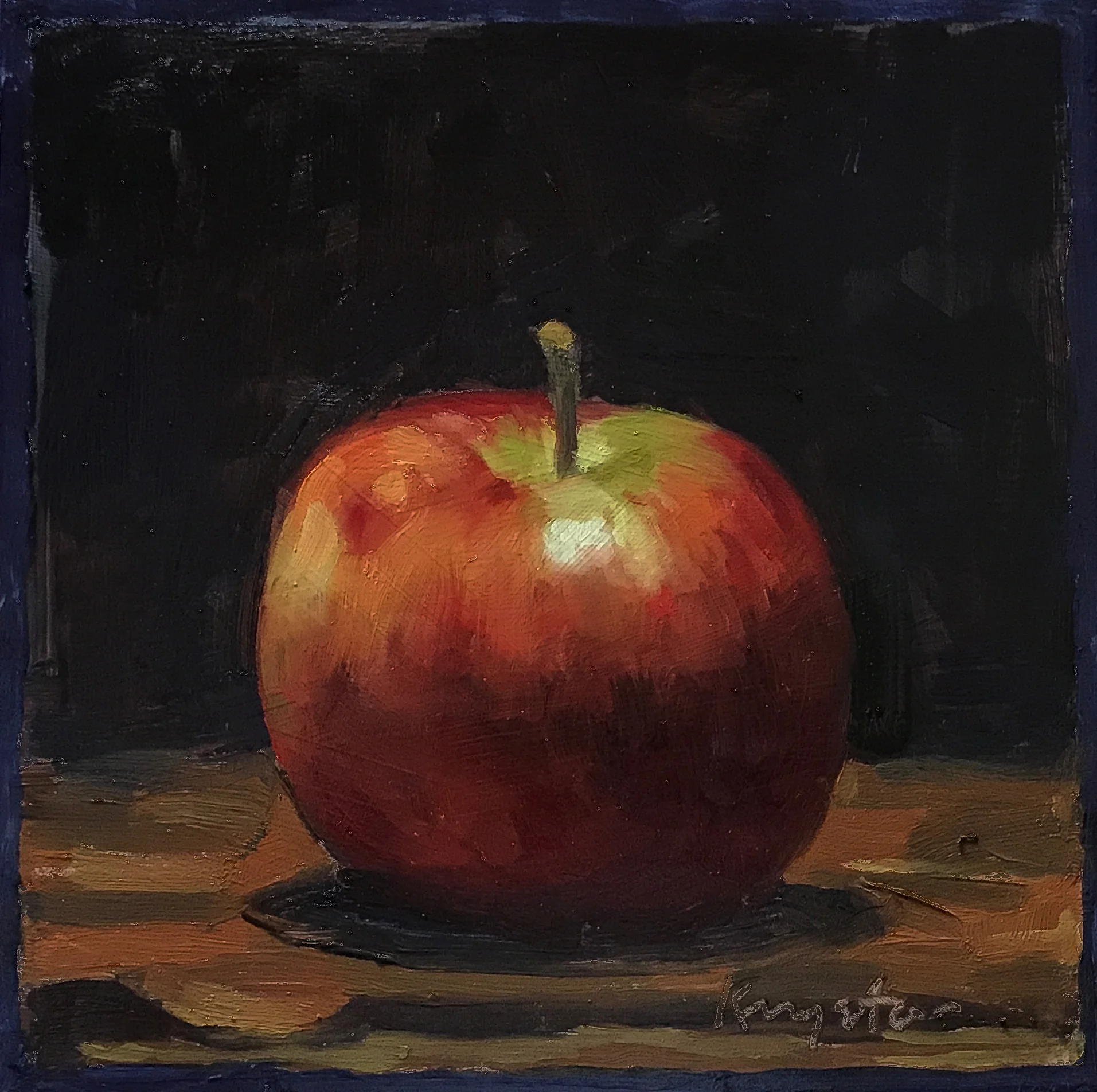 Apple with Blue Border oil on panel 6 x 6 2017