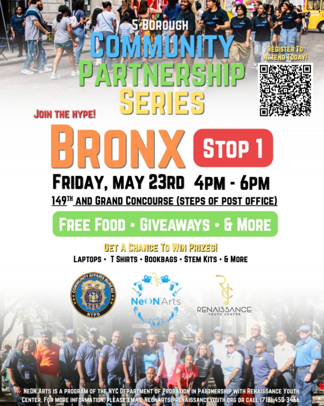 Calling all NYC creatives ages 16-24! Kick off summer with us at the FIRST stop of our 5 Borough Community Partnership Series! Join us Friday, May 23rd, 4-6 PM for FREE food, music from the Music With a Message band, awesome giveaways, and the chance
