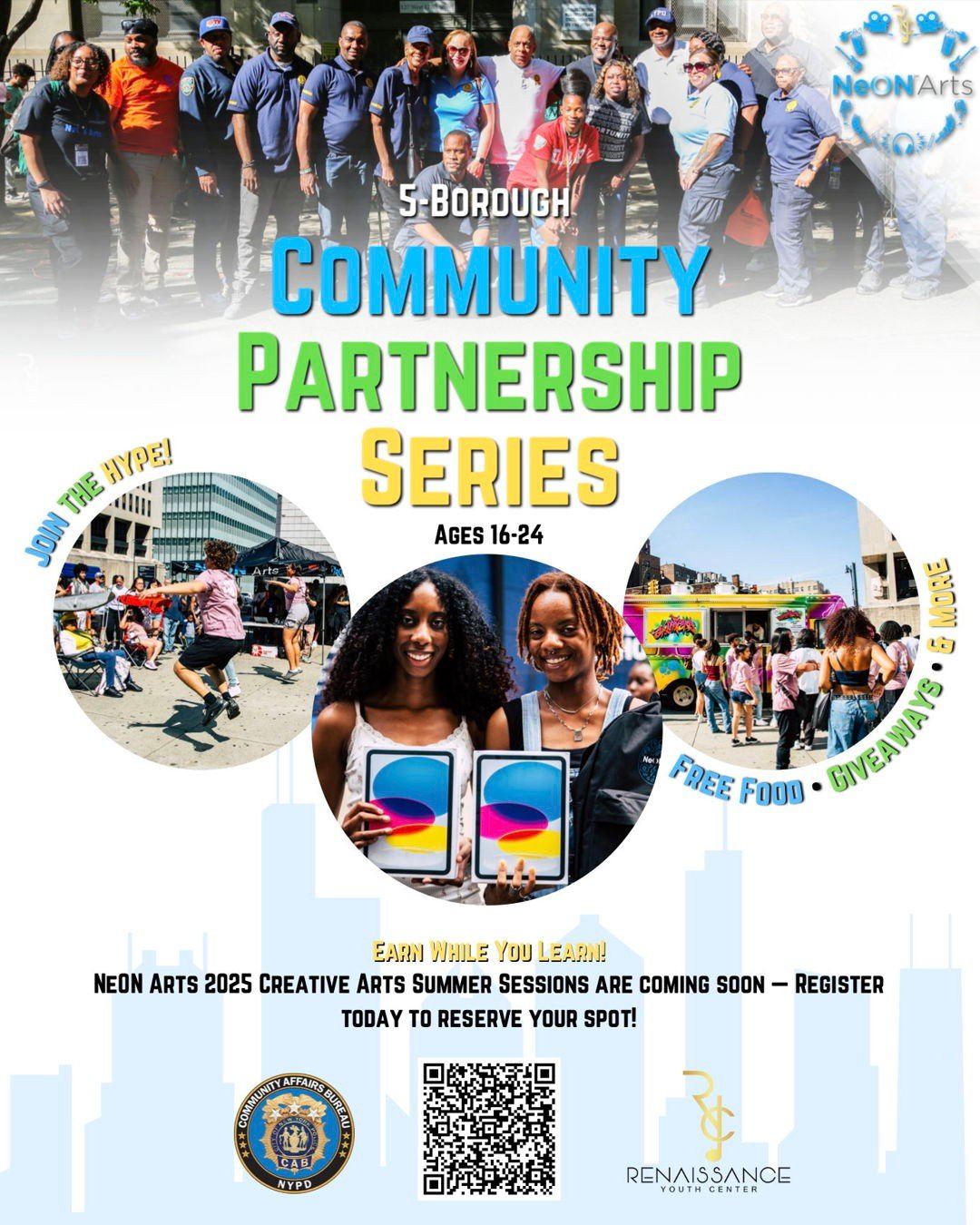 We're kicking off our Community Partnership Series in the Bronx on May 23rd!
If you're 16–24, pull up for good vibes, free food, giveaways, and more 🔥
Check the flyer for all the details — dates, times & locations. Don’t miss i
