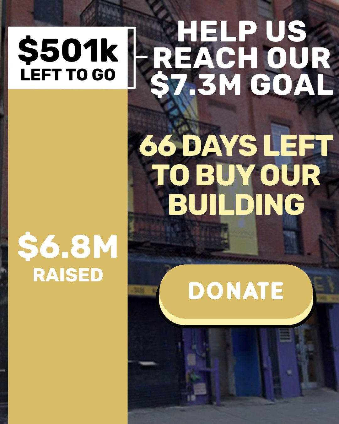 We have just 66 days left to buy our building! Your support is crucial.
Help us reach our goal and secure our future! Donate today by visiting the link in bio. Every contribution makes a difference!
#DonateNow #CommunitySupport #nonprofit #fundrai