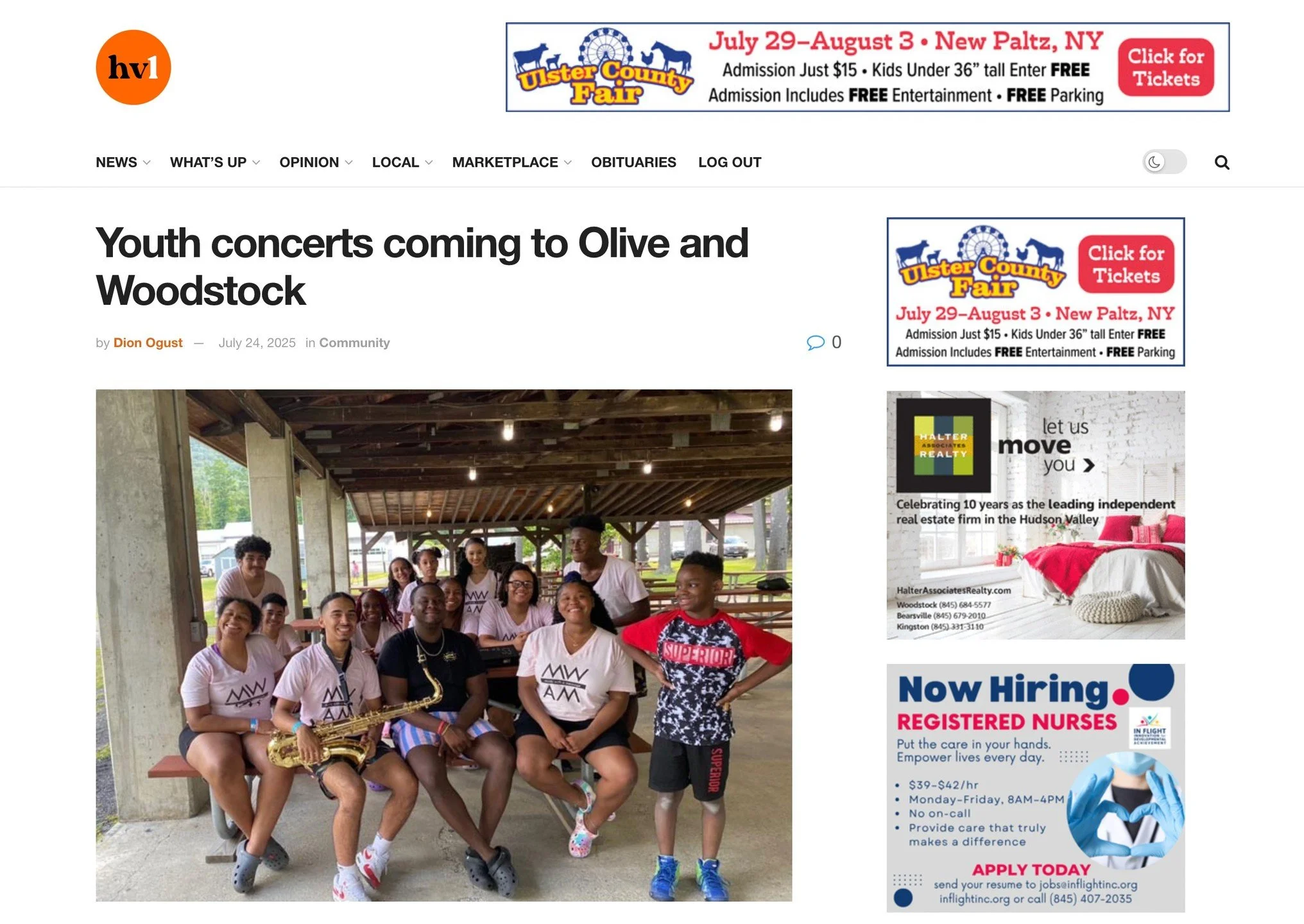 Thank you @hudsonvalleyone for featuring @musicwam. Catch Music With a Message in the Town of Olive this Thursday, July 31st at 7pm in Lester Davis Park.