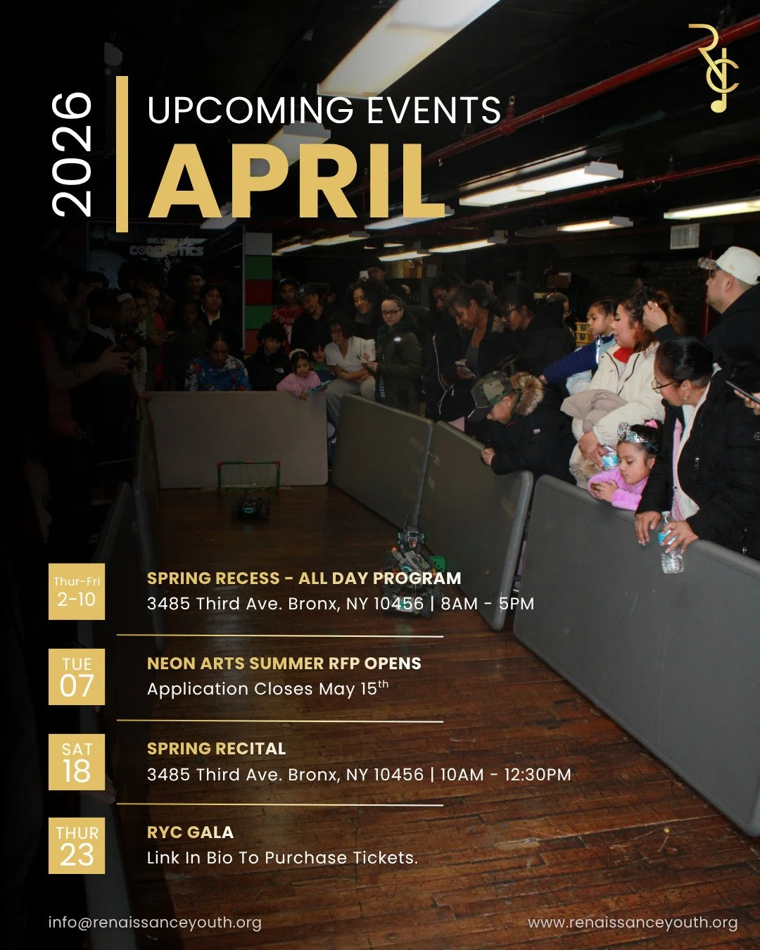 Don&rsquo;t Miss What&rsquo;s Happening This Month at Renaissance!

Visit www.RenaissanceYouth.org for more information.

#RenaissanceYouthCenter #BronxCommunity #UpcomingEvents #BronxYouth #NYCEvents #nonprofit #springrecess #spring #arts #neonarts 