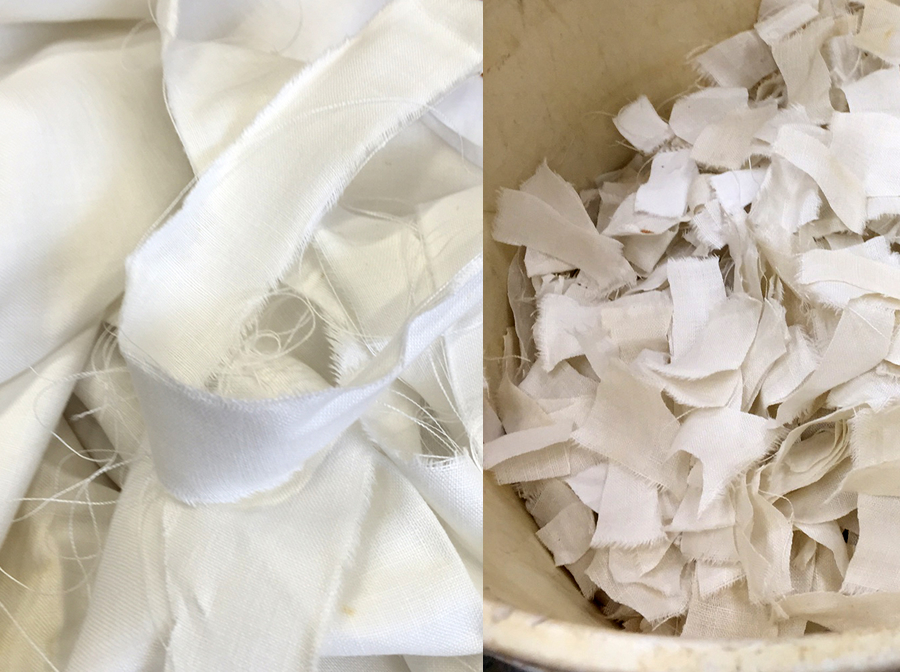 Preparing linen rags for the beater.