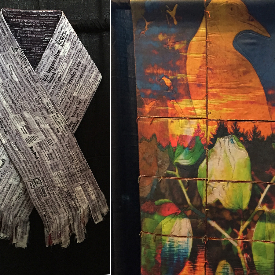 War in Black and White by The Pixeladies (detail left) and Bird's Eye View by Wen Redmond (detail right)