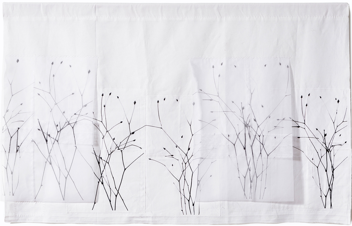 Winter Field , 46" x 30", vintage cotton, silk organza, digital print, stitching