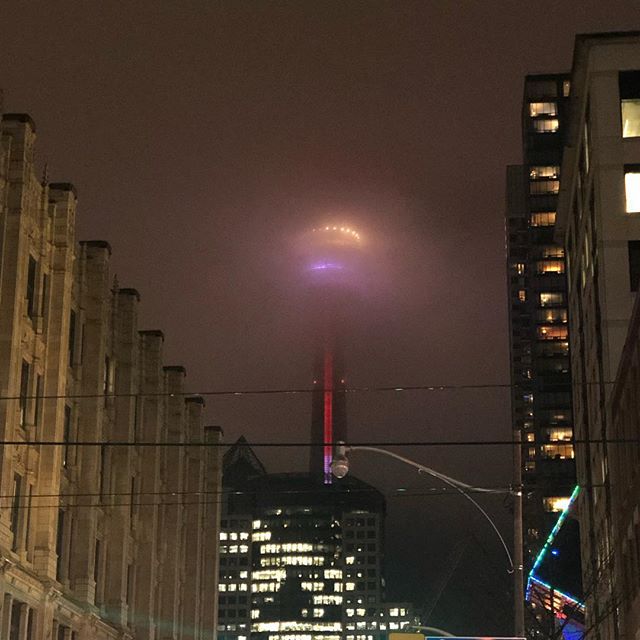 The CN Tower looks eery tonight.