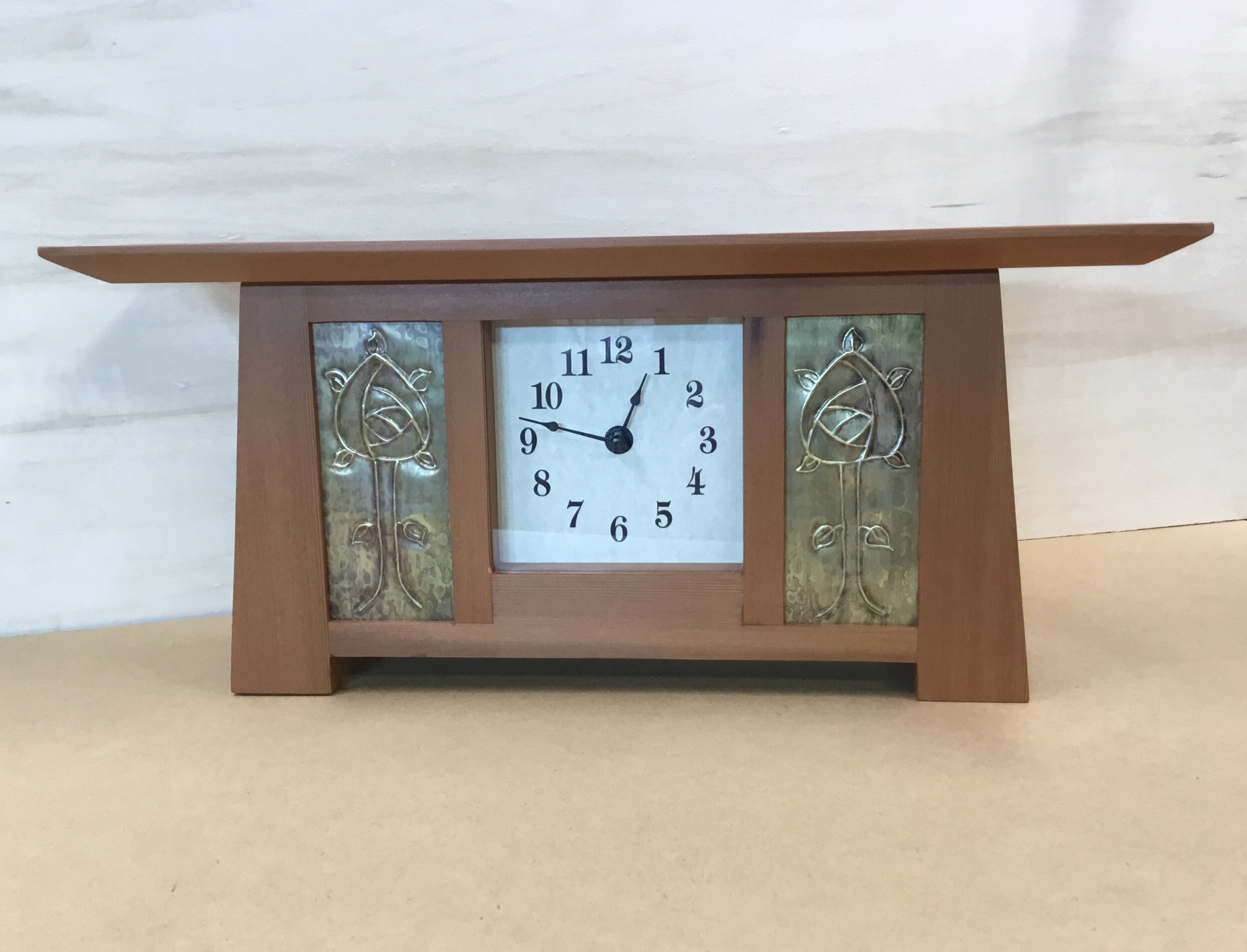 Redwood Clock with Brass Accents