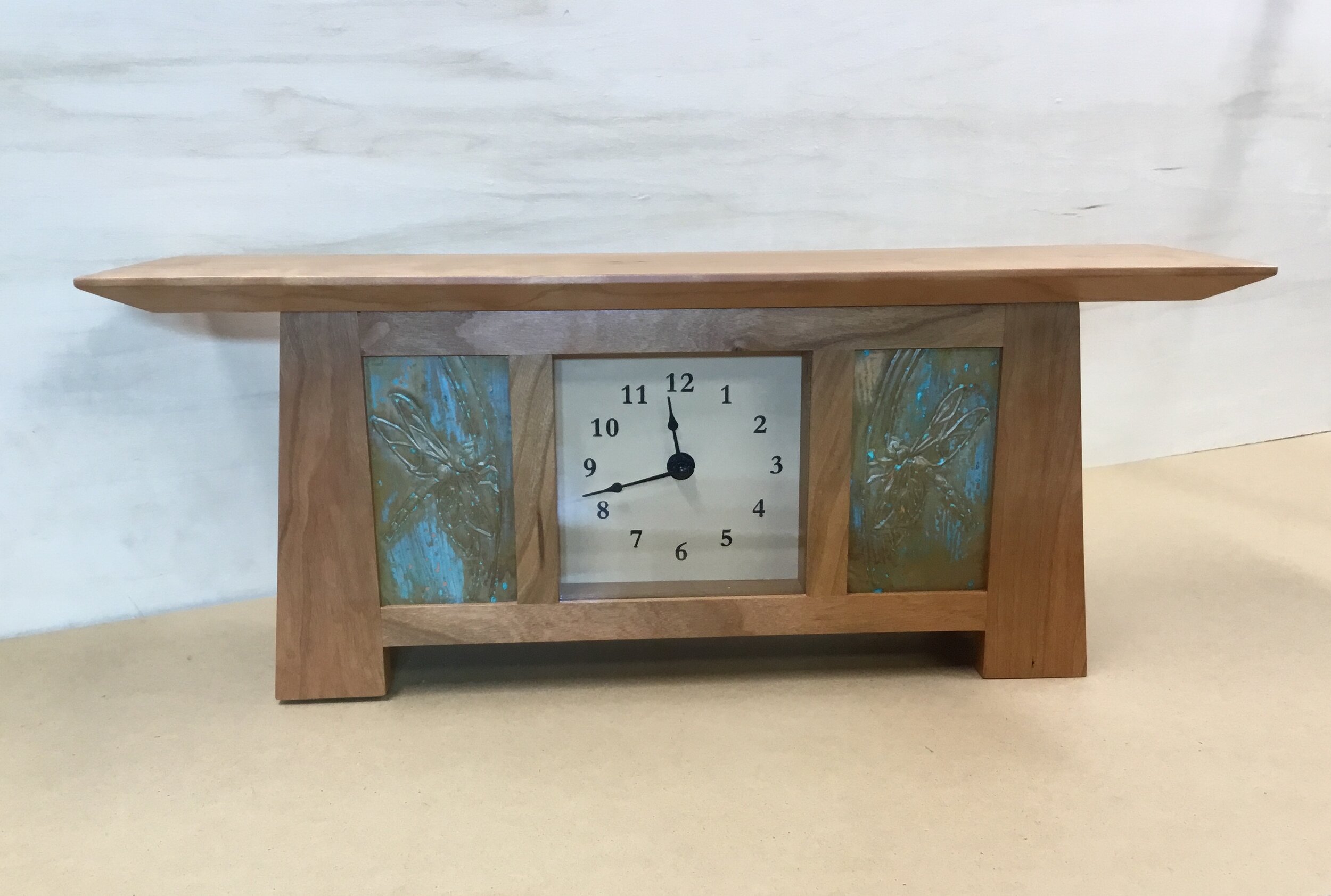 Cherry Clock with 2 Aged Copper Accent Panels