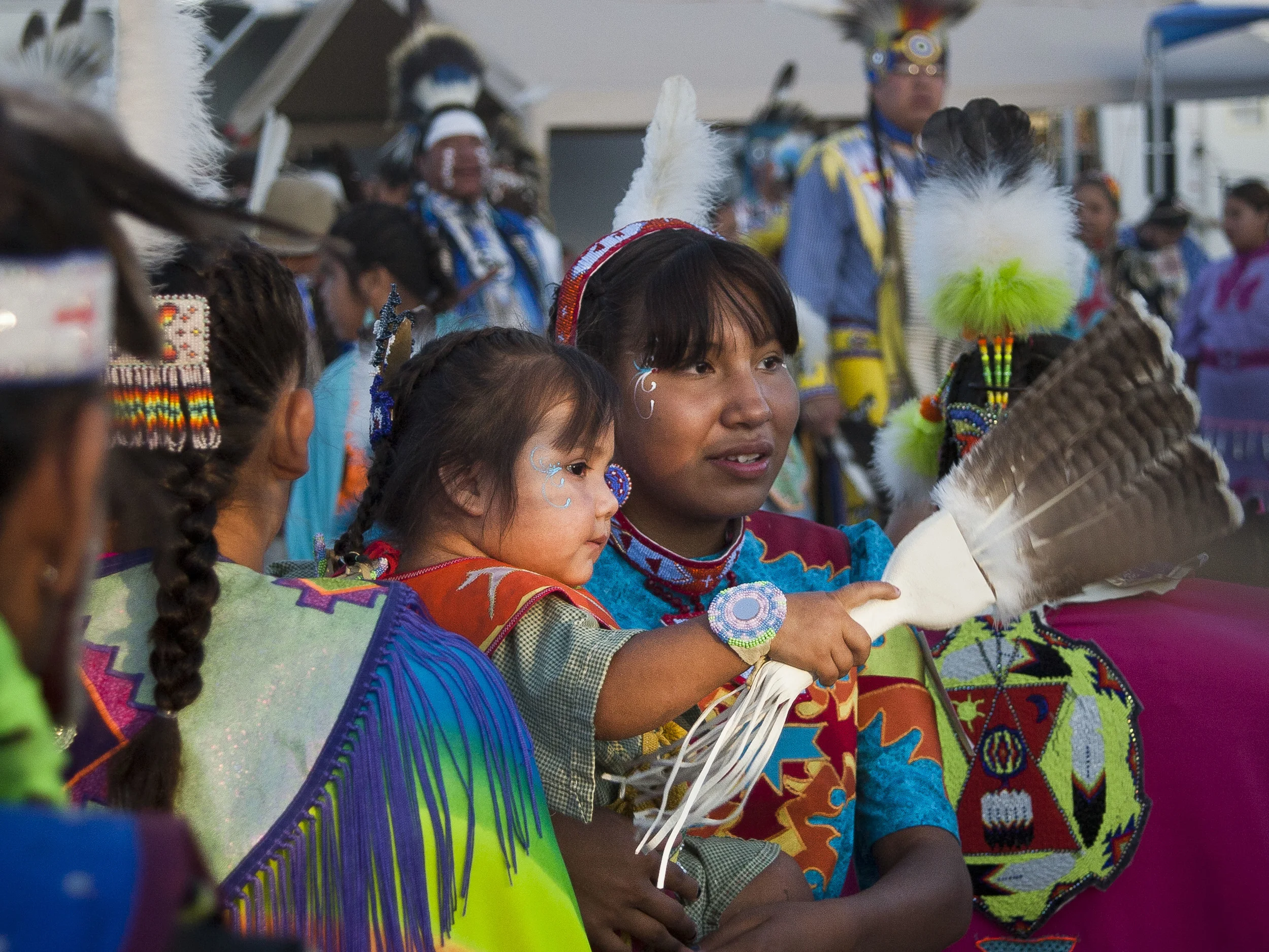 Eagle feathers at the Pine Ridge Powwow opening ceremonies.