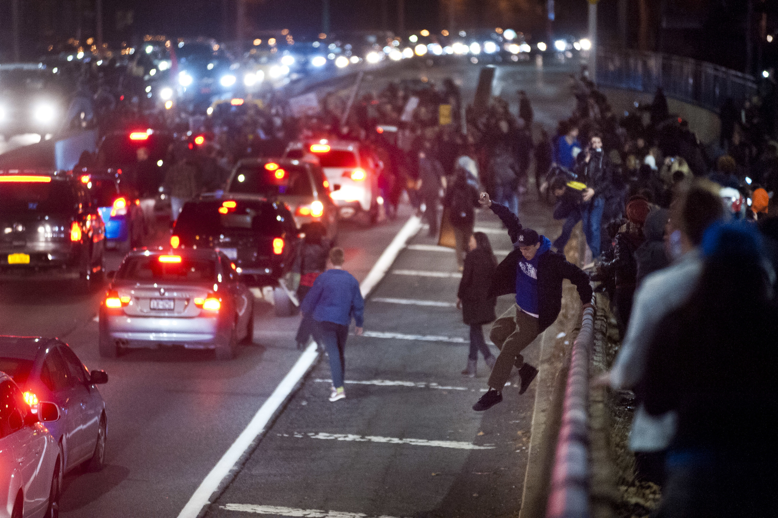  Protestors descend on the FDR, blocking traffic in both directions between Houston and 34th streets. 