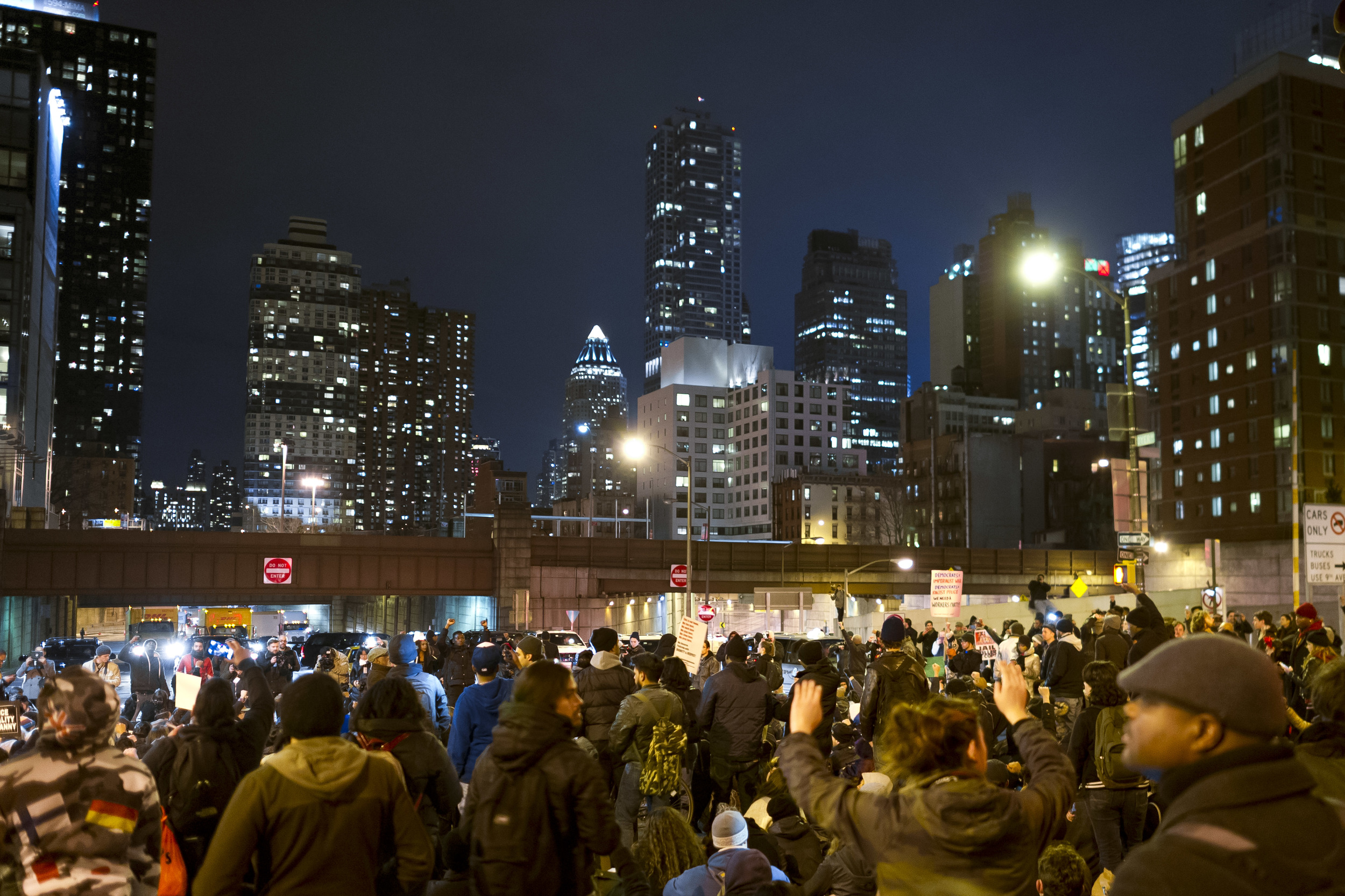  Blocking traffic at the entrance to the Lincoln Tunnel. 