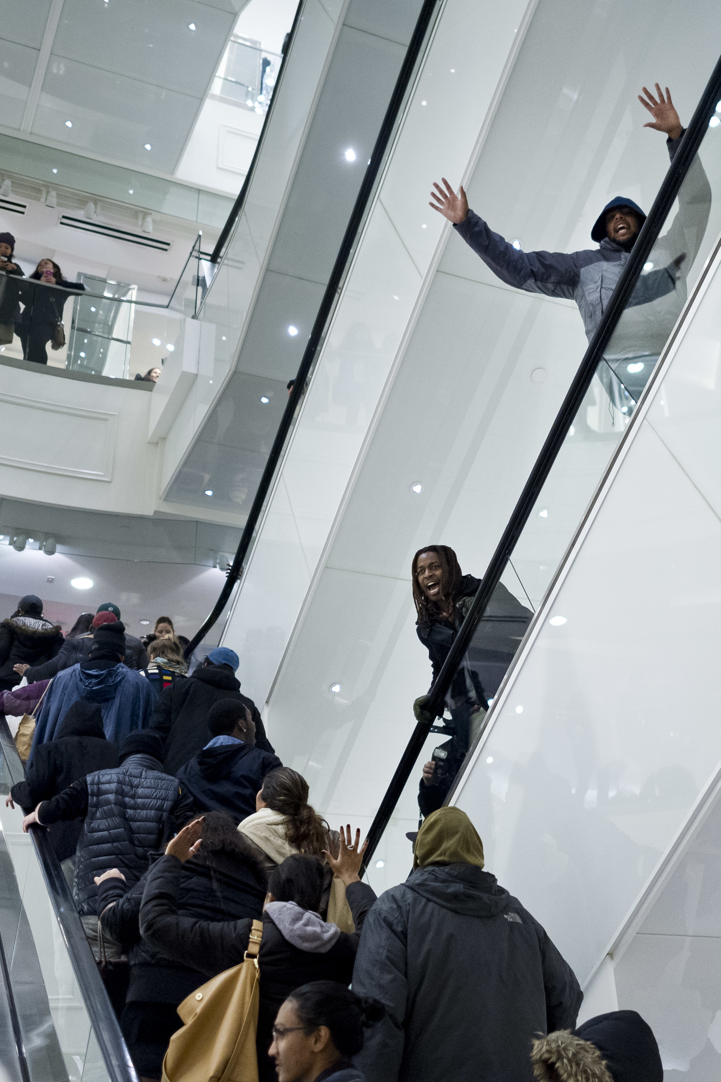  Protestors overwhelm all 4 levels of the Times Square Forever 21. 