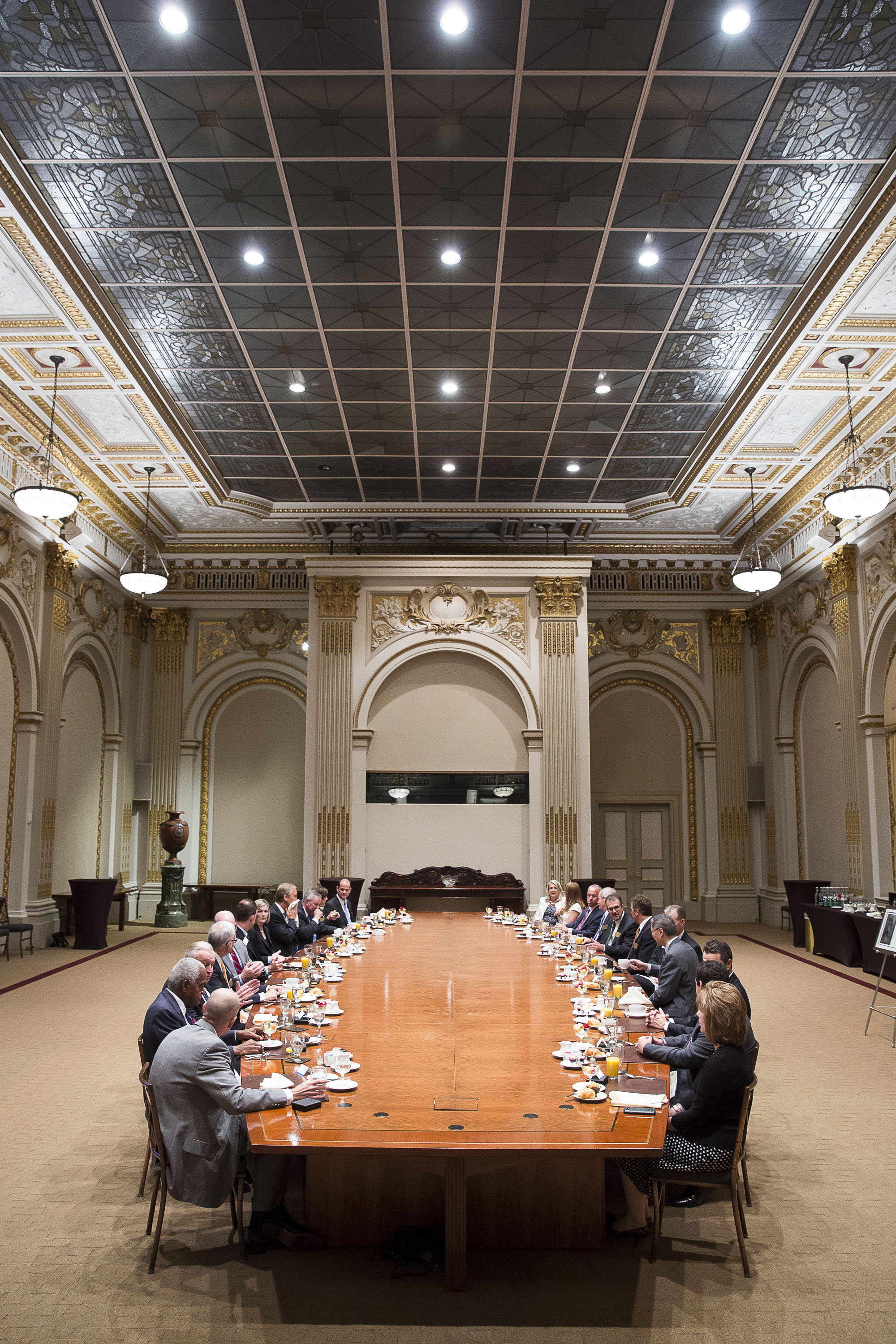 Historic Boardroom. The executive staff of the Exchange has not been large enough to fill the room for years, so it is used primarily as an event space for visiting companies. Exxon, for instance, has hosted annual investors meetings here. The Tiffa