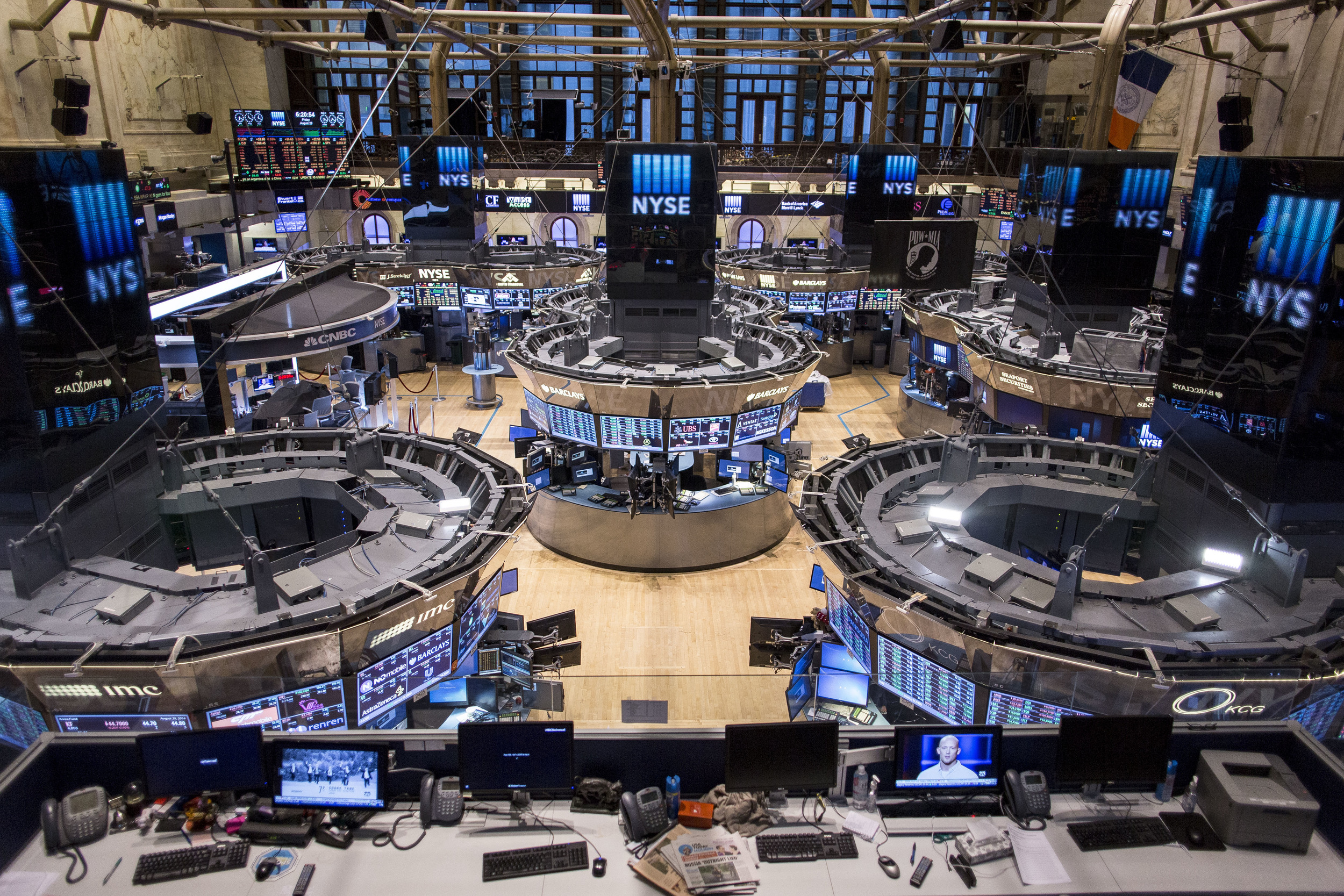  The Trading Floor, as observed from above the former CNBC media booth a few hours after the Closing Bell.&nbsp; 