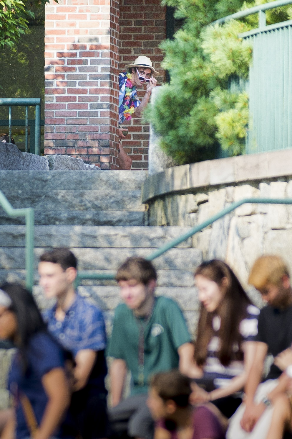 AESOP trip leaders get ready to make a memorable first impression on their first year students with an unexpected water balloon ambush in the Keigwin Amphitheater.