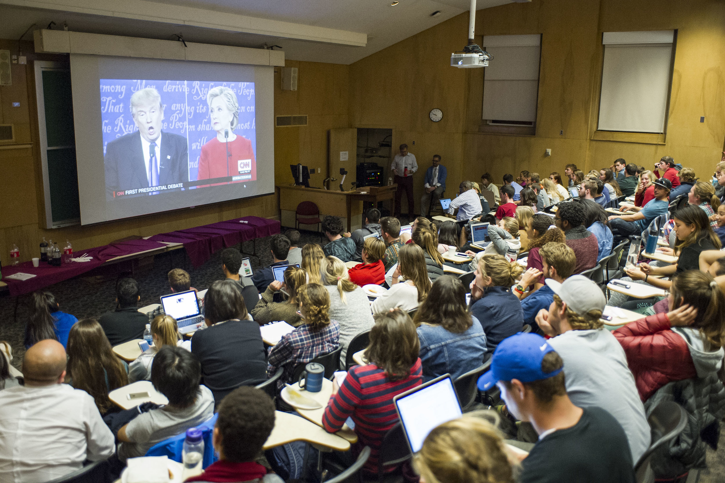  Students gather to watch the Presidential debate between Hillary Clinton and Donald Trump on September 26th, 2016. 