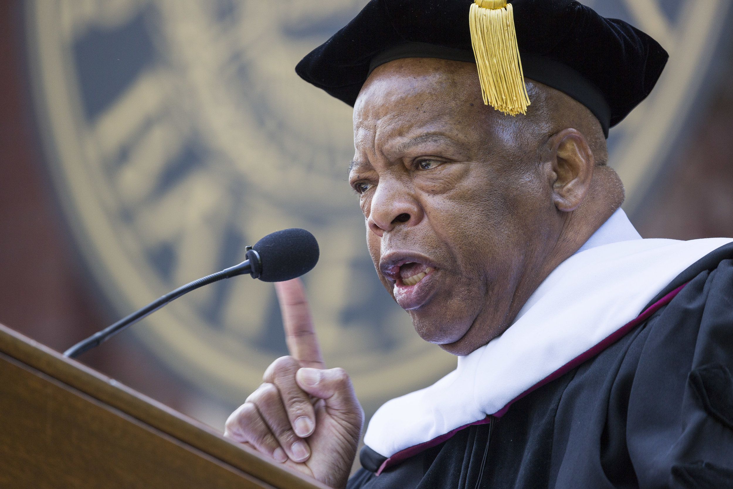  Civil Rights leader and Congressman John R. Lewis, D-GA, delivers the Commencement Address Sunday, May 29 2016, encouraging students to "get into good trouble." 