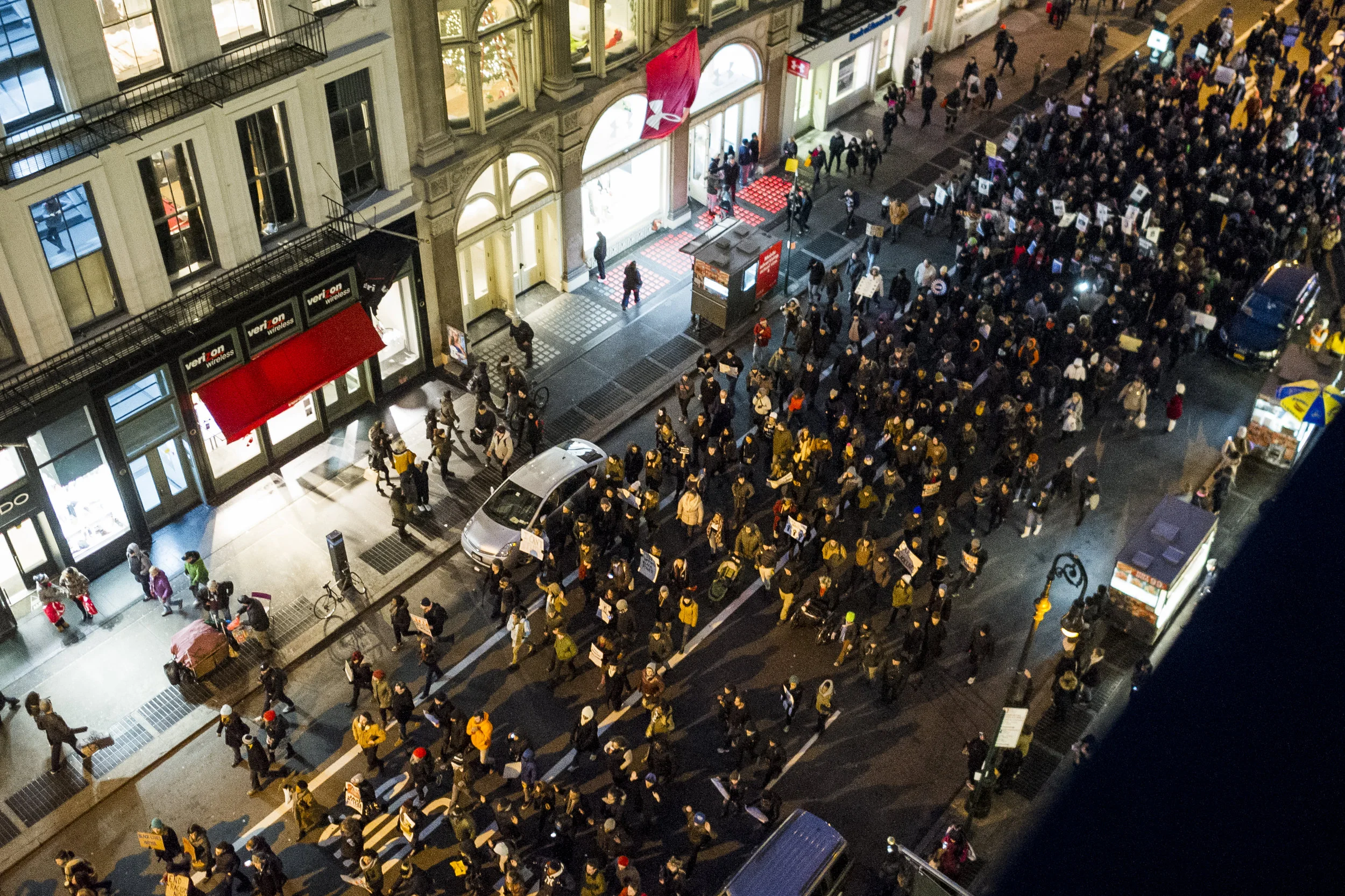 Protestors march through SoHo on December 13, 2014.