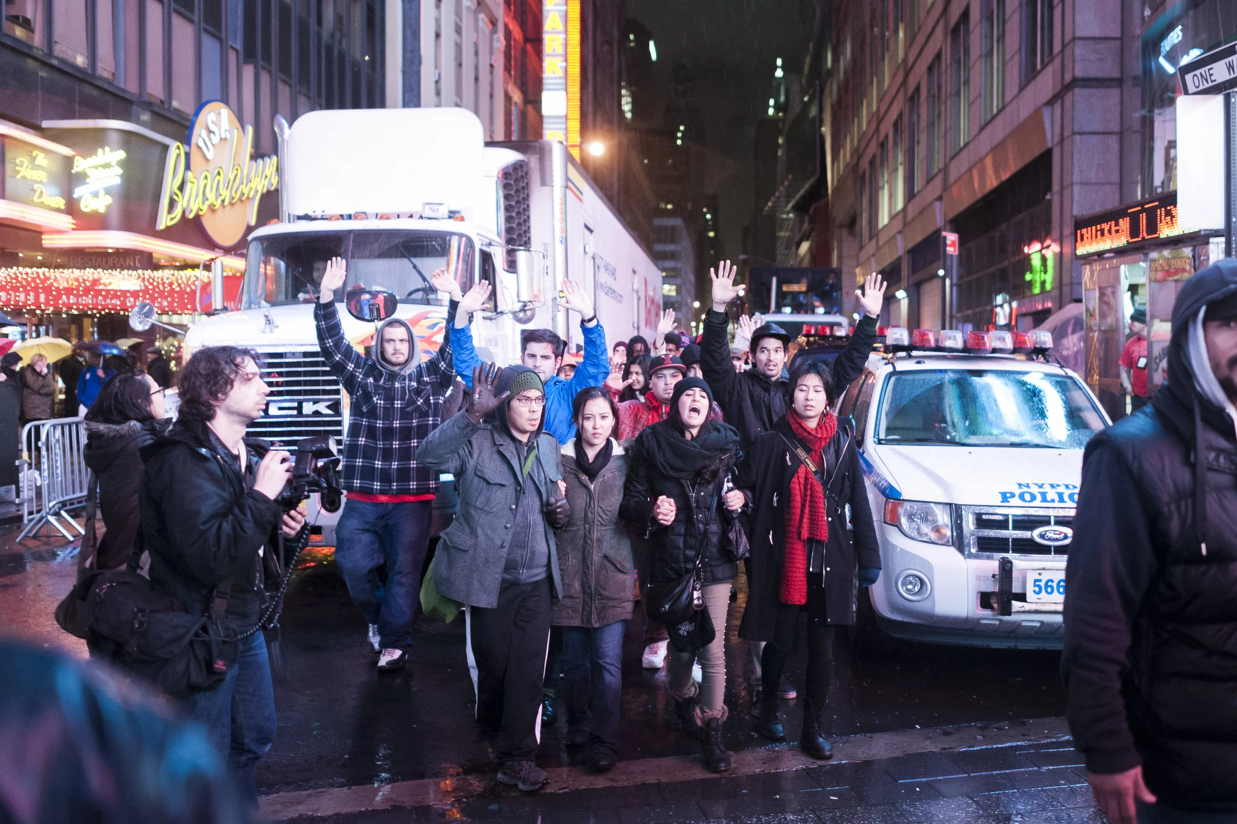Demonstrators block traffic in Times Square on December 6, 2014. Weeks of protest followed a Staten Island grand jury's decision on December 3rd 2014 not to indict Officer Daniel Pantaleo in the killing of Eric Garner.