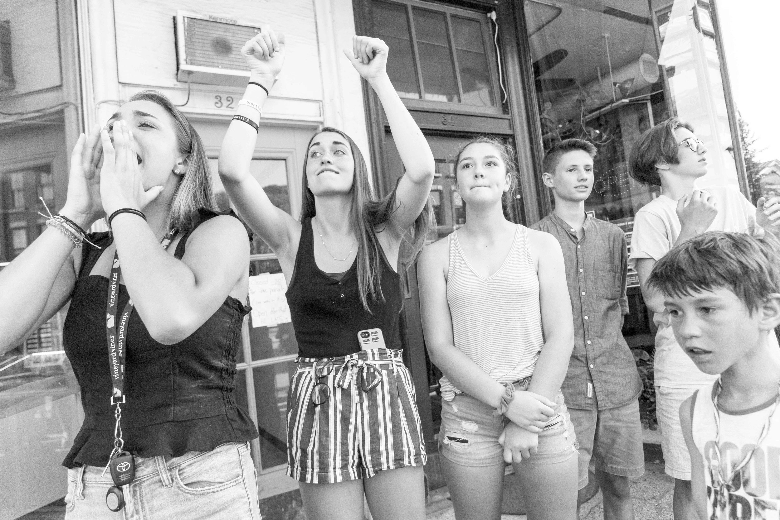 Young fans of Bernie Sanders cheer on the Senator during the Independence Day Parade in Montpelier on July 3rd, 2018.