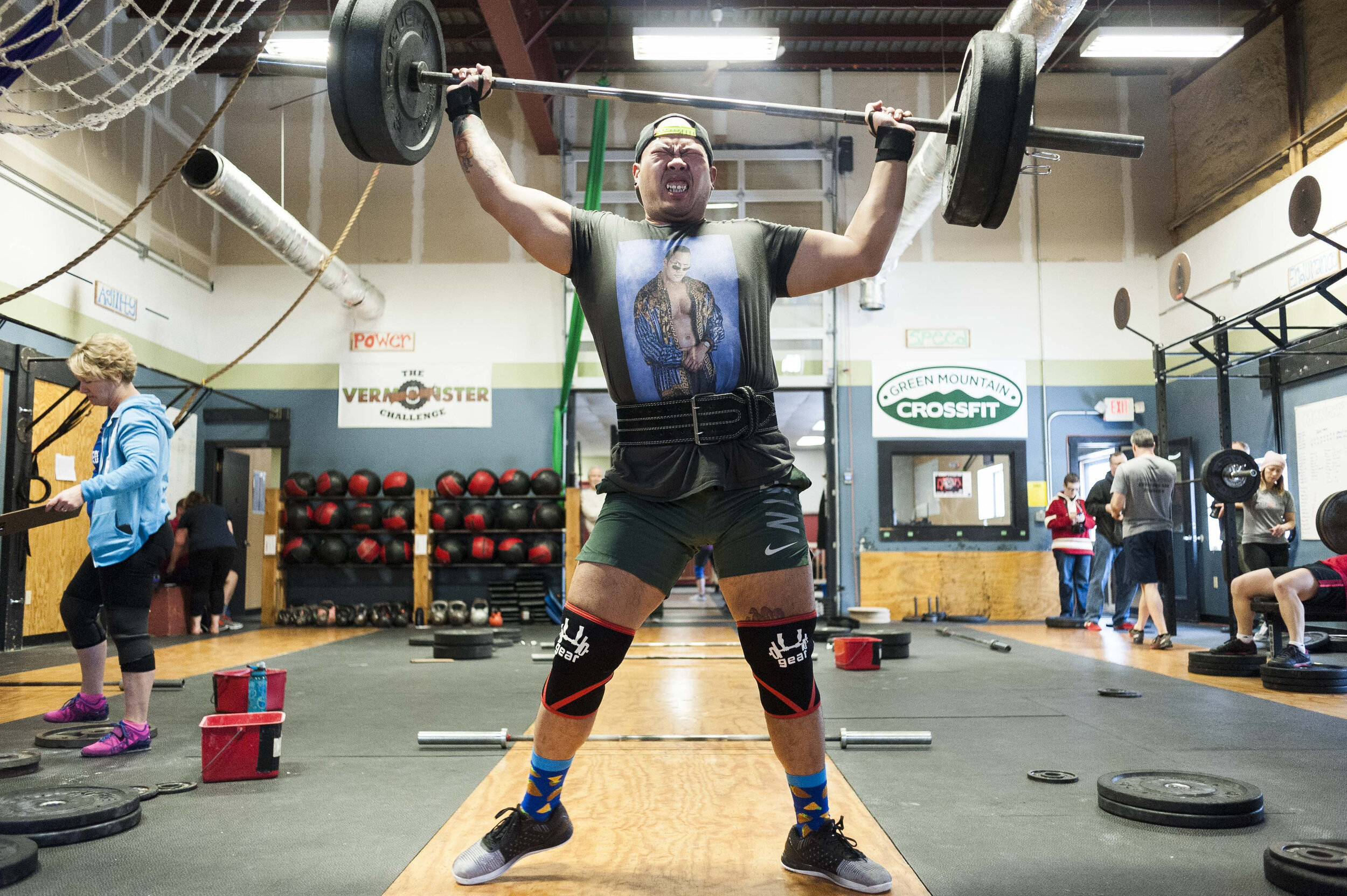  Narin Phanthakhot successfully completes a "clean and jerk" lift Saturday, January 20th 2018 at Green Mountain Crossfit in Barre, VT during their annual "Lift Up!" Fundraiser.  