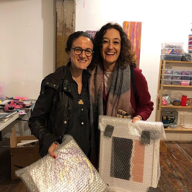 2 new collectors! Thanks Jenna and Marta for stopping by! I&rsquo;m here til 6pm at 67 West Street, Suite 304. Have some art, supplies, task lighting at pay what you wish prices! #studiosale #livewithworkyoulove #supportlocalartists #contemporaryart 