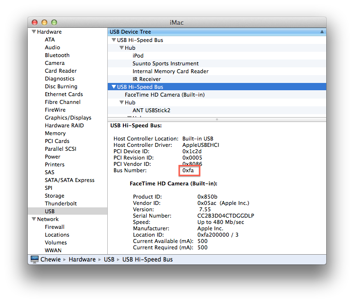 Finding the USB bus number