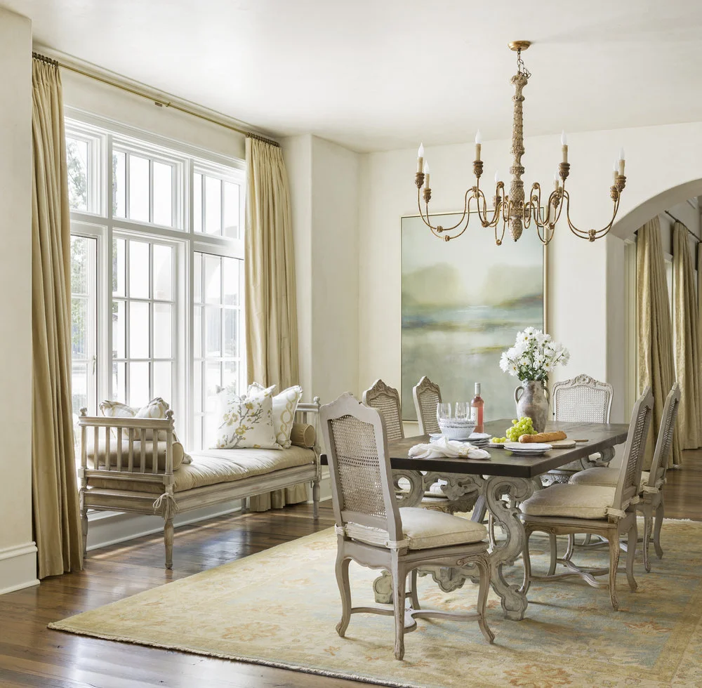 Custom Dining Table, French Chairs from Round Top