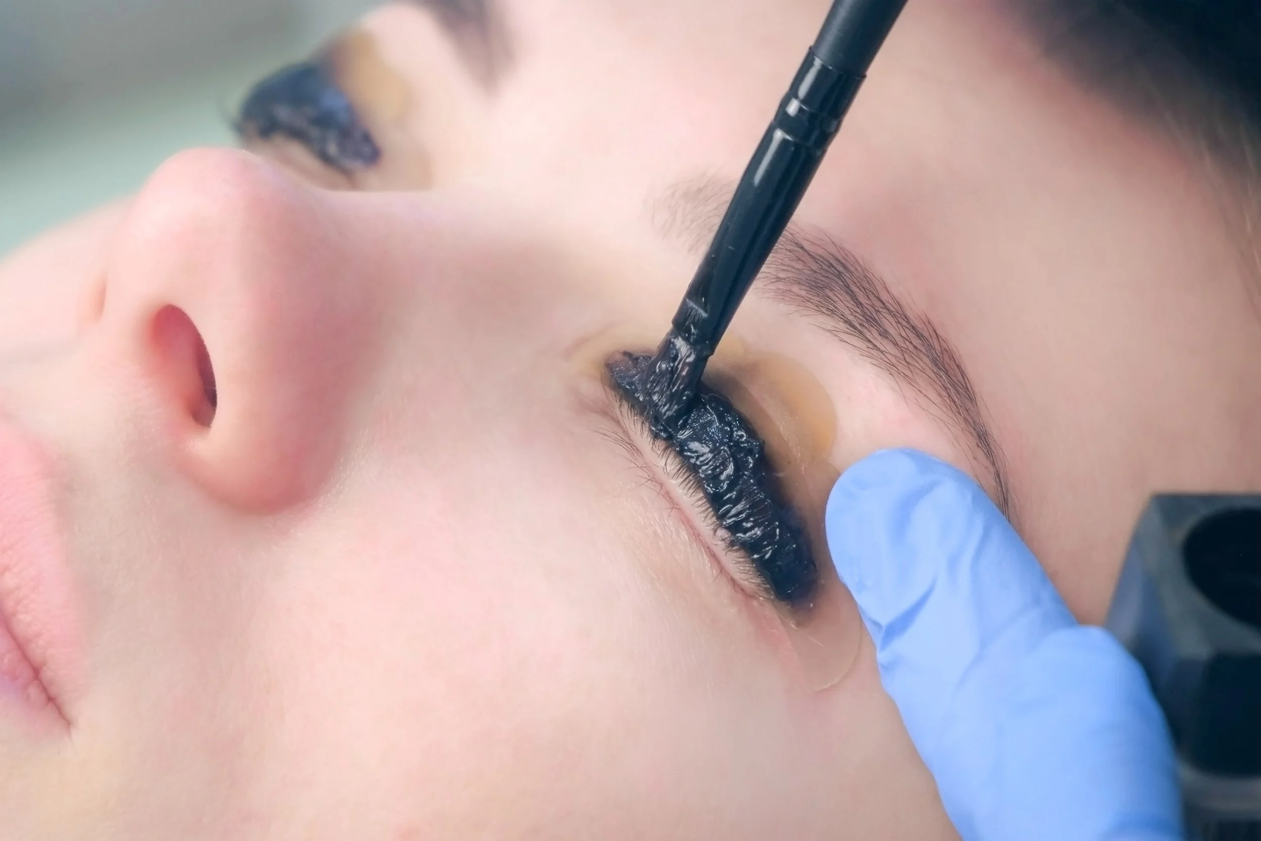 Lash tint darkening natural lashes for added depth and definition in Berkeley California at Polish & Glo