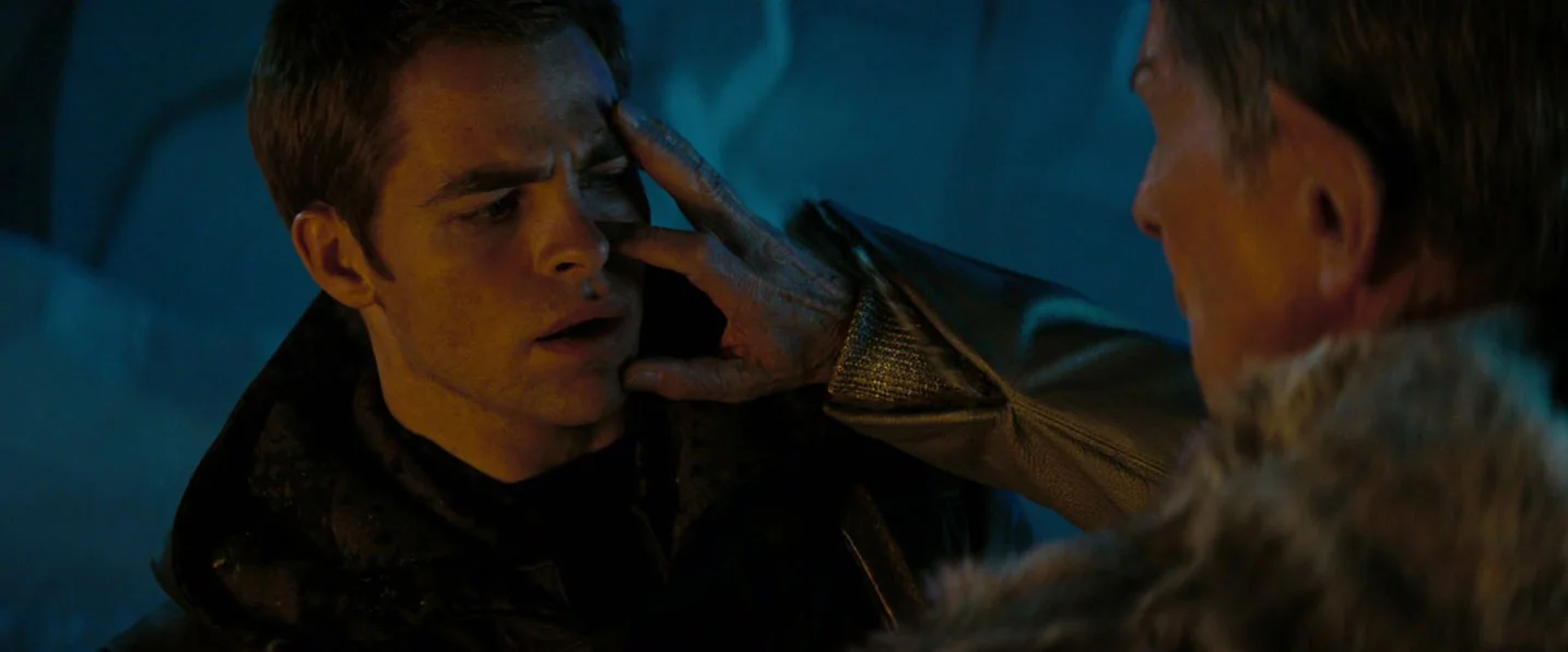 Young Kirk and future Spock meld minds in “Star Trek” (2009)