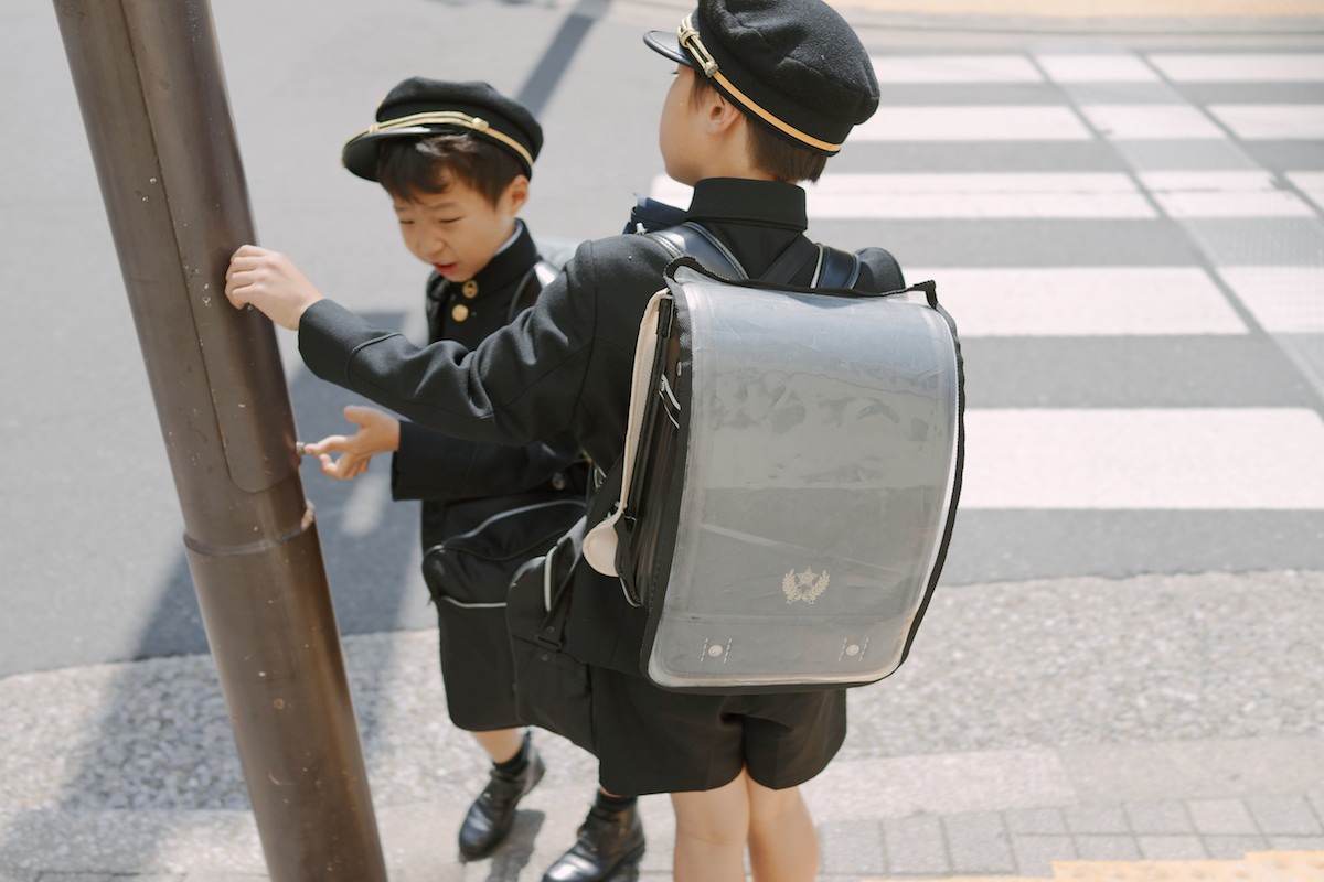 Students in uniform. 