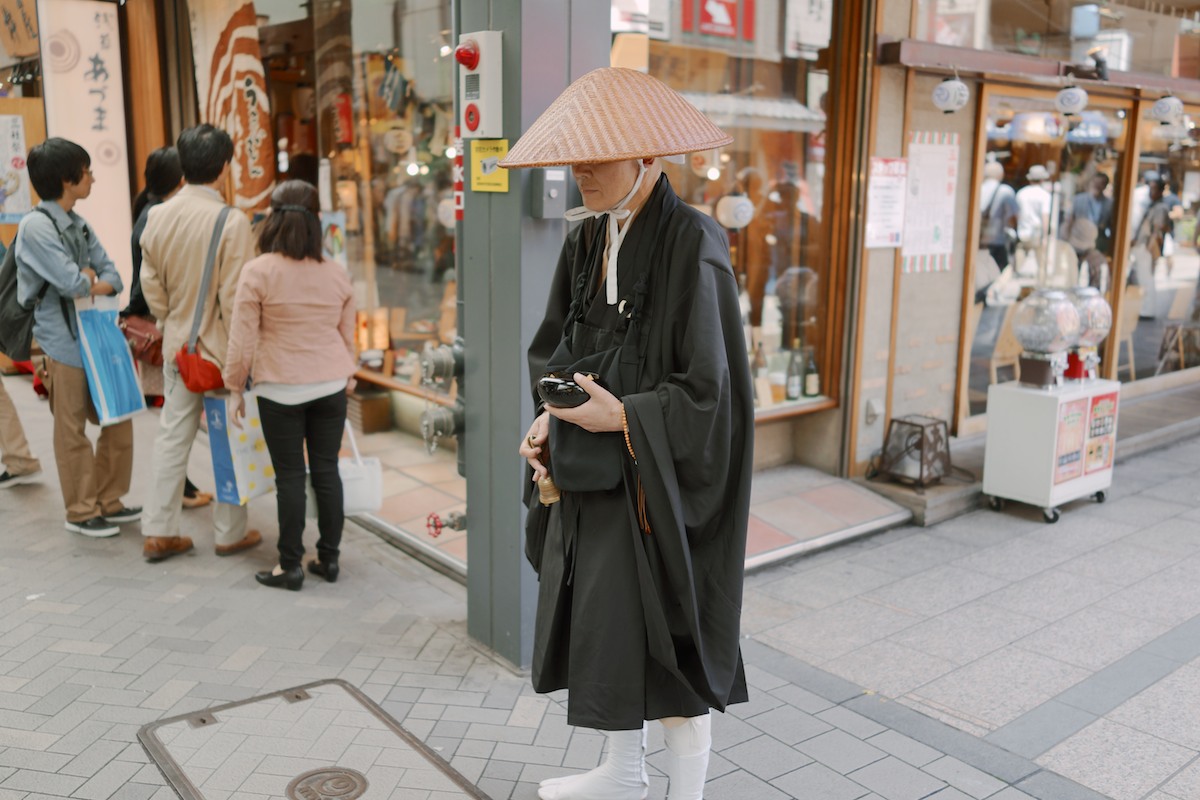 A Buddhist monk begging in Nakamise - apparently a part of the training in some sects.